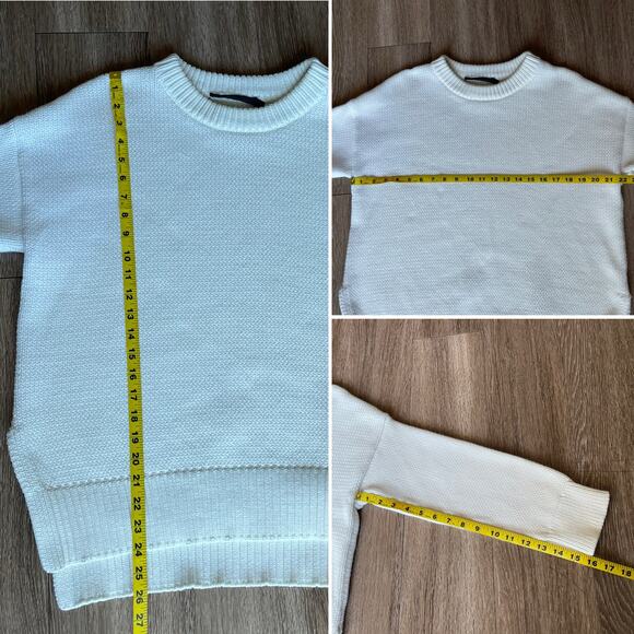 Jenni Kayne Chunky Crewneck Cotton Sweater Ivory White Boyfriend Everyday L - Picture 16 of 16